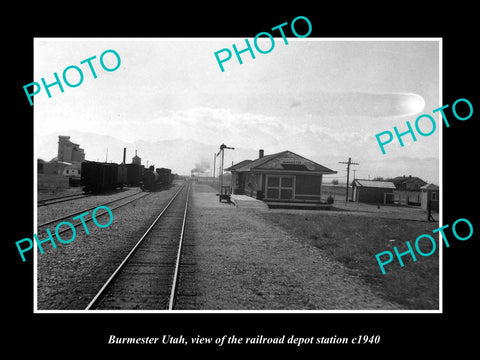 OLD LARGE HISTORIC PHOTO OF BURMESTER UTAH, THE RAILROAD DEPOT STATION c1940