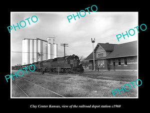 OLD LARGE HISTORIC PHOTO OF CLAY CENTER KANSAS RAILROAD DEPOT STATION c1960