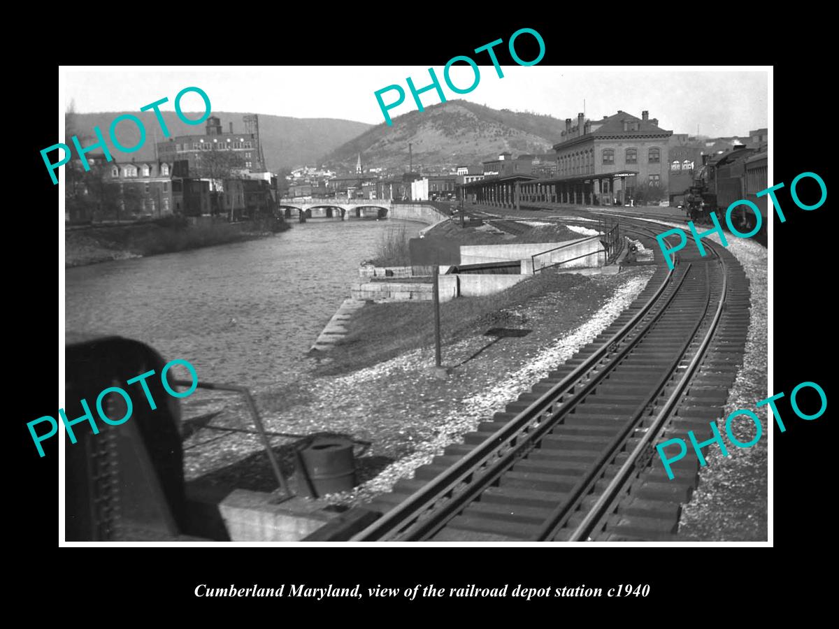 OLD LARGE HISTORIC PHOTO OF CUMBERLAND MARYLAND THE RAILROAD DEPOT STATION c1940