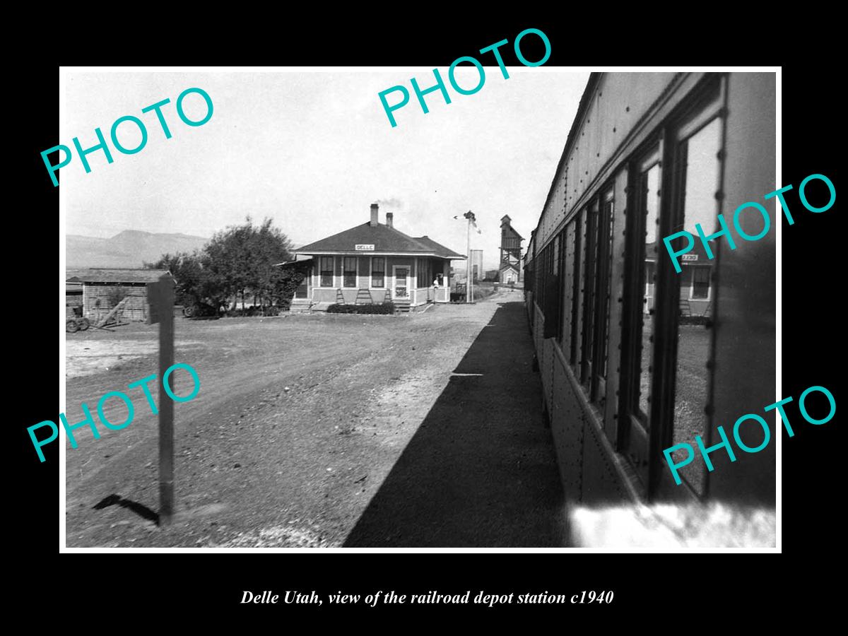 OLD LARGE HISTORIC PHOTO OF DELLE UTAH, THE RAILROAD DEPOT STATION c1940