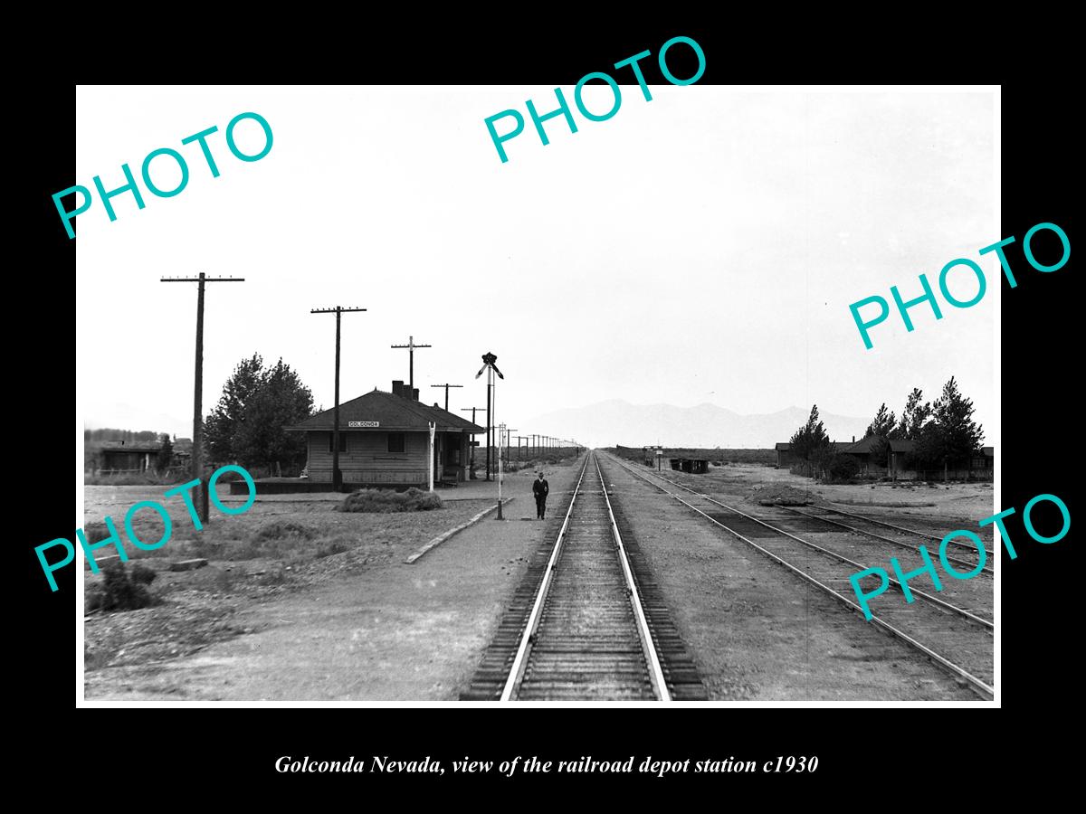 OLD LARGE HISTORIC PHOTO OF GOLCONDA NEVADA, THE RAILROAD DEPOT STATION c1930