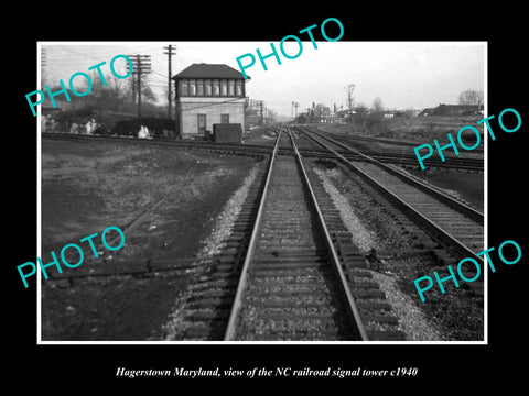 OLD LARGE HISTORIC PHOTO OF HAGERSTOWN MARYLAND, THE NC RAILROAD TOWER c1940