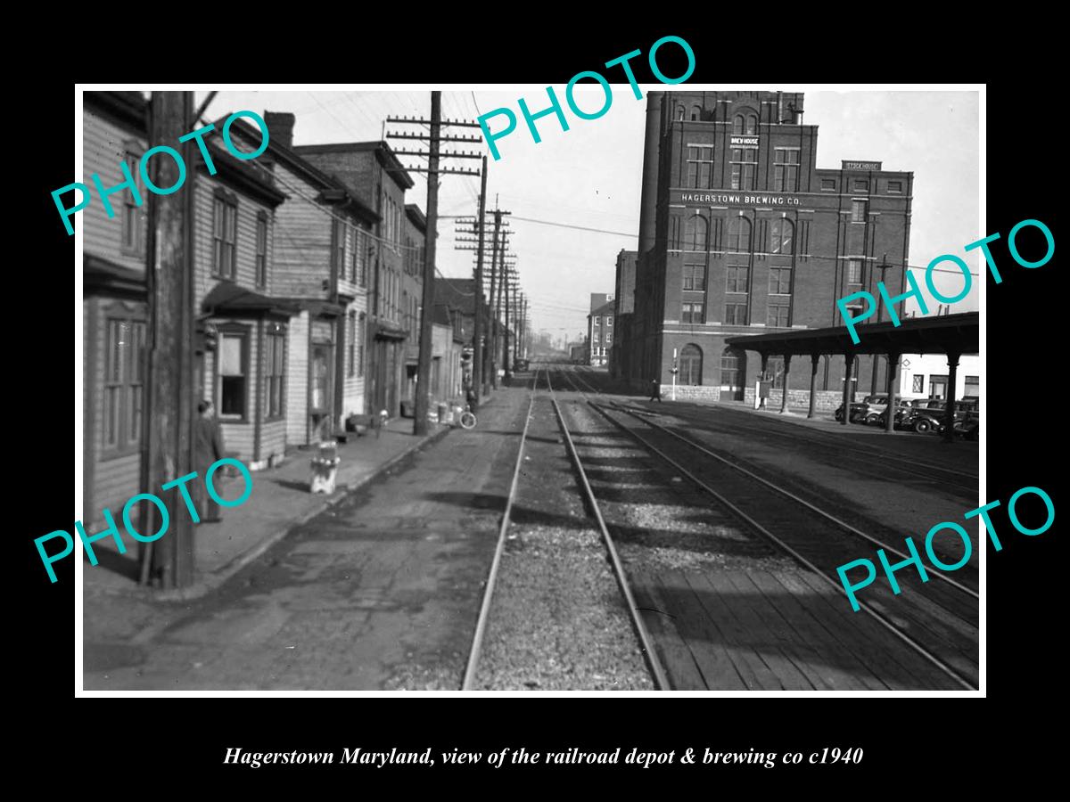 OLD LARGE HISTORIC PHOTO OF HAGERSTOWN MARYLAND, THE RAILROAD & BREWERY c1940