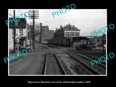 OLD LARGE HISTORIC PHOTO OF HAGERSTOWN MARYLAND, RAILROAD DEPOT STATION c1940