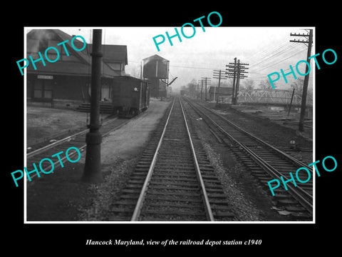 OLD LARGE HISTORIC PHOTO OF HANCOCK MARYLAND, THE RAILROAD DEPOT STATION c1940