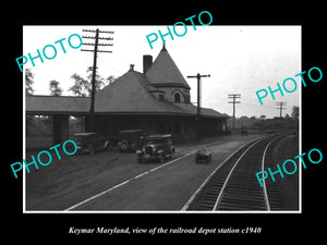 OLD LARGE HISTORIC PHOTO OF KEYMAR MARYLAND, THE RAILROAD DEPOT STATION c1940 1