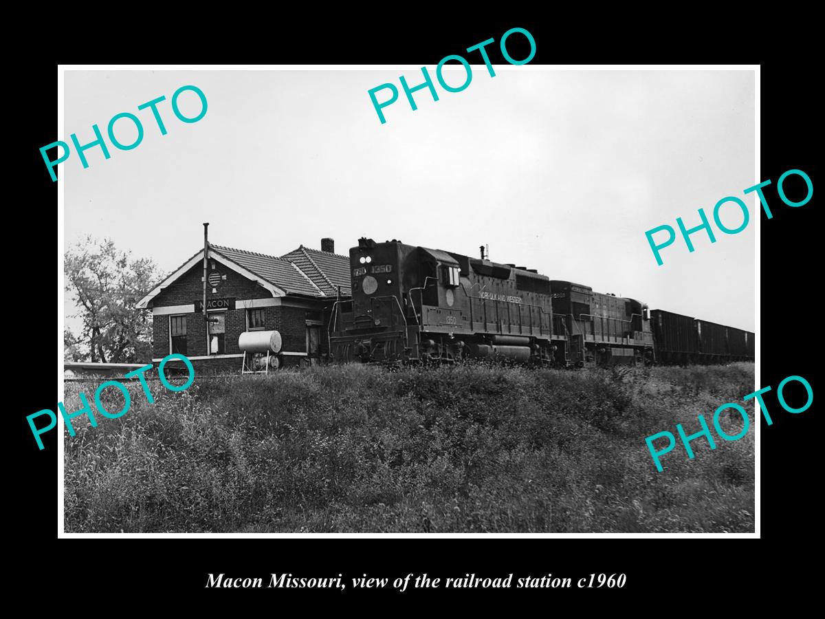 OLD LARGE HISTORIC PHOTO OF MACON MISSOURI, THE RAILROAD DEPOT STATION c1960