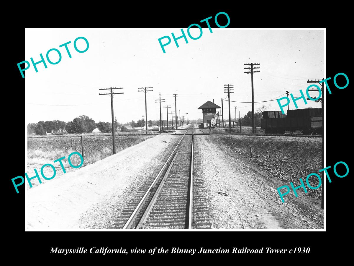 OLD LARGE HISTORIC PHOTO OF MARYSVILLE CALIFORNIA, THE B/J RAILROAD TOWER c1930