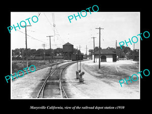 OLD LARGE HISTORIC PHOTO OF MARYSVILLE CALIFORNIA RAILROAD DEPOT STATION c1930