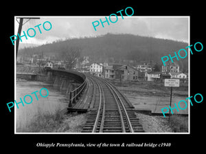 OLD LARGE HISTORIC PHOTO OF OHIOPYLE PENNSYLVANIA, THE TOWN & RAIL BRIDGE c1940