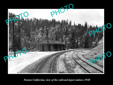 OLD LARGE HISTORIC PHOTO OF PAXTON CALIFORNIA, THE RAILROAD DEPOT STATION c1930