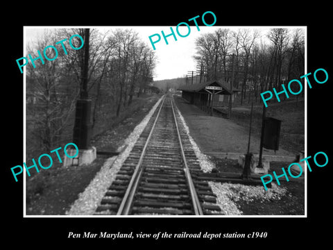 OLD LARGE HISTORIC PHOTO OF PEN MAR MARYLAND, THE RAILROAD DEPOT STATION c1940