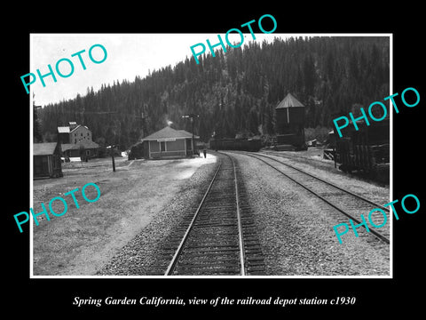 OLD LARGE HISTORIC PHOTO OF SPRING GARDEN CALIFORNIA RAILROAD DEPOT STATION 1930