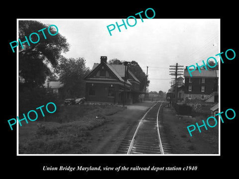 OLD LARGE HISTORIC PHOTO OF UNION BRIDGE MARYLAND RAILROAD DEPOT STATION c1940