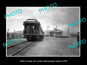 OLD LARGE HISTORIC PHOTO OF WELLS NEVADA, THE RAILROAD DEPOT STATION c1930