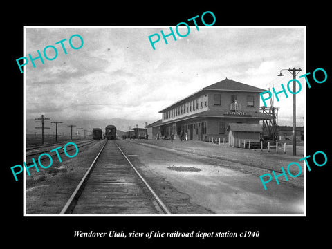 OLD LARGE HISTORIC PHOTO OF WENDOVER UTAH, THE RAILROAD DEPOT STATION c1940