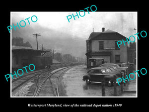 OLD LARGE HISTORIC PHOTO OF WESTERNPORT MARYLAND RAILROAD DEPOT STATION c1940