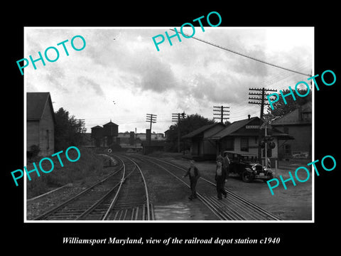 OLD LARGE HISTORIC PHOTO OF WILLIAMSPORT MARYLAND RAILROAD DEPOT STATION c1940