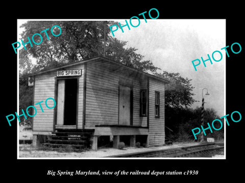 OLD LARGE HISTORIC PHOTO OF BIG SPRING MARYLAND, THE RAILROAD DEPOT STATION 1930