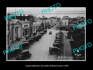 OLD LARGE HISTORIC PHOTO OF ARCATA CALIFORNIA, VIEW OF H STREET & STORES c1930 2