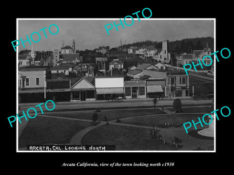 OLD LARGE HISTORIC PHOTO OF ARCATA CALIFORNIA, VIEW OF TOWN LOOKING NORTH c1930