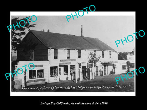 OLD LARGE HISTORIC PHOTO OF BODEGA BAY CALIFORNIA, VIEW OF STORE & PO c1940