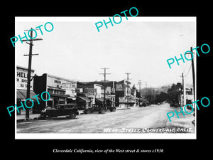 OLD LARGE HISTORIC PHOTO OF CLOVERDALE CALIFORNIA, VIEW OF WEST St & STORES 1930