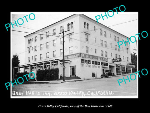 OLD LARGE HISTORIC PHOTO OF GRASS VALLEY CALIFORNIA, THE BRET HARTE INN c1940