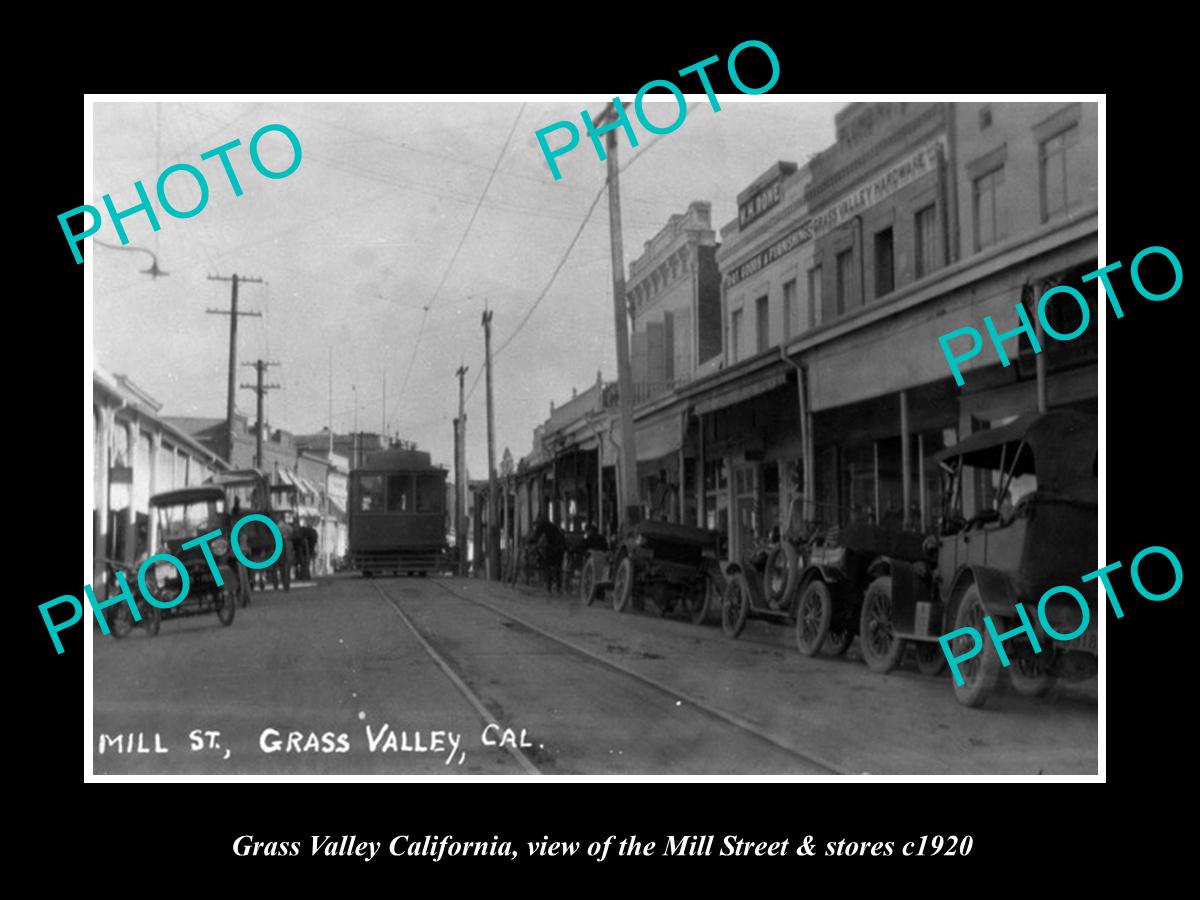 OLD LARGE HISTORIC PHOTO OF GRASS VALLEY CALIFORNIA, VIEW MILL St & STORES c1920