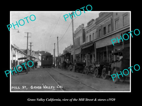 OLD LARGE HISTORIC PHOTO OF GRASS VALLEY CALIFORNIA, VIEW MILL St & STORES c1920