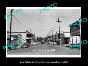 OLD LARGE HISTORIC PHOTO OF IONE CALIFORNIA, THE MAIN STREET & STORES c1940