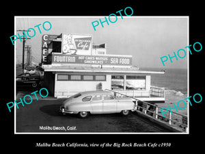 OLD LARGE HISTORIC PHOTO OF MALIBU CALIFORNIA, THE BIG ROCK BEACH CAFE c1950