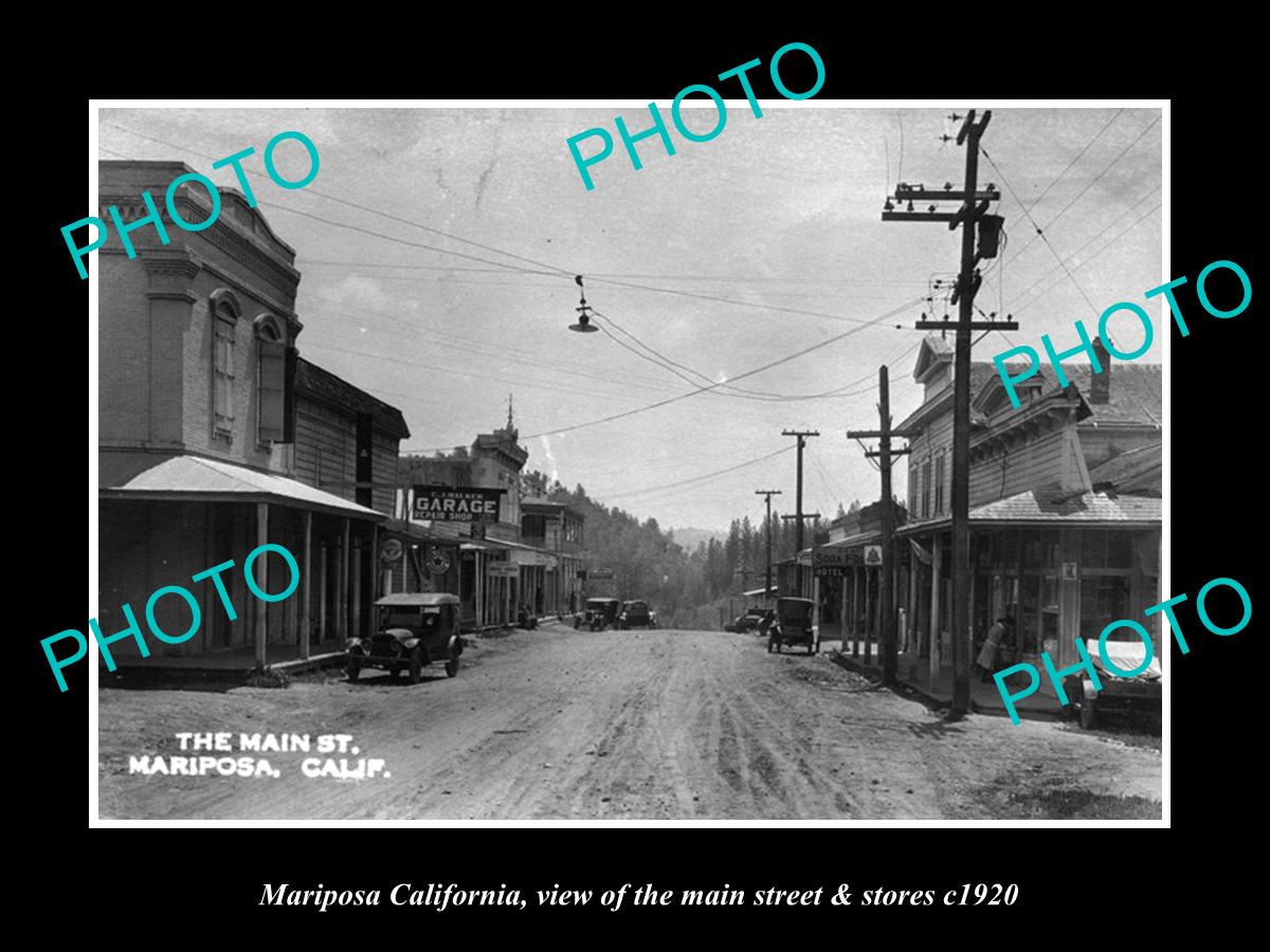 OLD LARGE HISTORIC PHOTO OF MARIPOSA CALIFORNIA, THE MAIN ST & STORES c1920