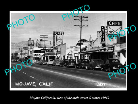 OLD LARGE HISTORIC PHOTO OF MOJAVE CALIFORNIA, THE MAIN St & STORES c1940