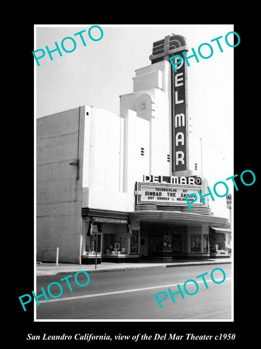 OLD LARGE HISTORIC PHOTO OF SAN LEANDRO CALIFORNIA, THE DEL MAR THEATER c1950