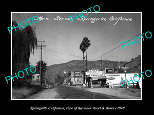 OLD LARGE HISTORIC PHOTO OF SPRINGVILLE CALIFORNIA, THE MAIN ST & STORES c1940 1