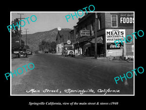 OLD LARGE HISTORIC PHOTO OF SPRINGVILLE CALIFORNIA, THE MAIN ST & STORES c1940 2