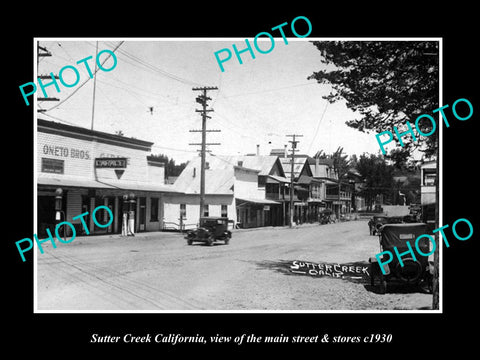 OLD LARGE HISTORIC PHOTO OF SUTTER CREEK CALIFORNIA, THE MAIN St & STORES 1930 2