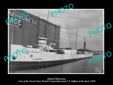 OLD LARGE HISTORIC PHOTO OF DULUTH MINNESOTA, GREAT LAKES BOAT CT JAFFRAY c1930