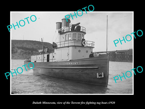 OLD LARGE HISTORIC PHOTO OF DULUTH MINNESOTA, THE FIRE TUGBOAT TORRENT c1920