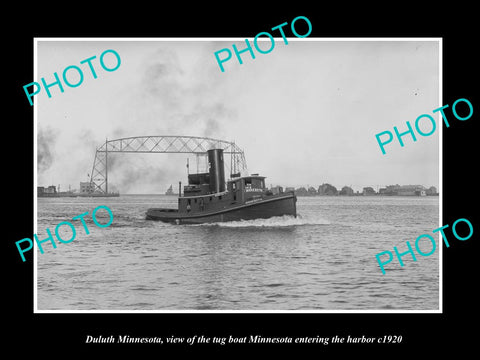 OLD LARGE HISTORIC PHOTO OF DULUTH MINNESOTA, THE TUGBOAT MINNESOTA c1920