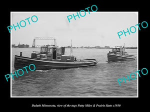 OLD LARGE HISTORIC PHOTO OF DULUTH MINNESOTA, TUGBOATS PATTY MILES & P/S c1930