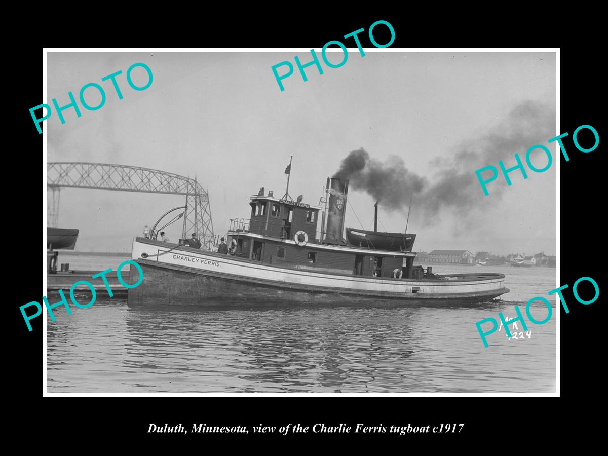 OLD LARGE HISTORIC PHOTO OF DULUTH MINNESOTA, THE TUGBOAT CHARLIE FERRIS c1917