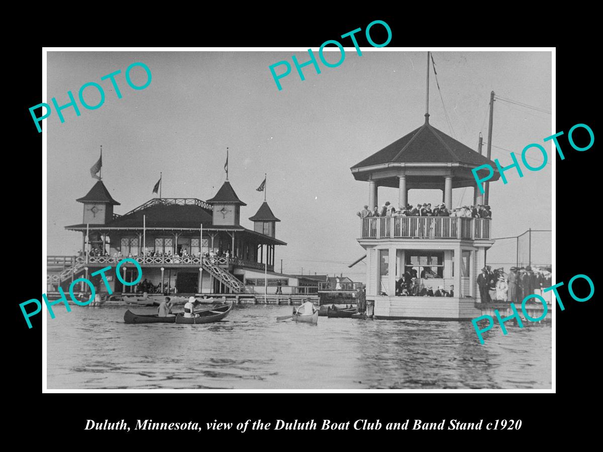 OLD LARGE HISTORIC PHOTO OF DULUTH MINNESOTA, THE BOAT CLUB & BAND STAND c1920