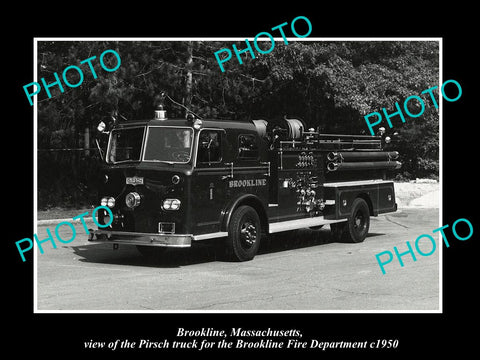 OLD LARGE HISTORIC PHOTO OF BROOKLINE MASSACHUSETTS FIRE DEPARTMENT TRUCK c1950