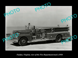 OLD LARGE HISTORIC PHOTO OF FAIRFAX VIRGINIA, THE FIRE DEPARTMENT TRUCK c1950