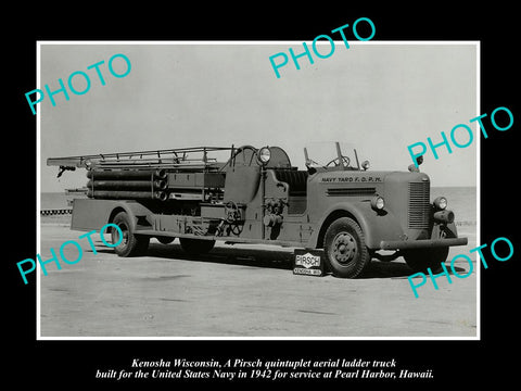 OLD LARGE HISTORIC PHOTO OF THE PERAL HARBOR HAWAII FIRE DEPARTMENT TRUCK c1942