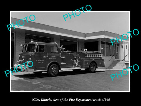 OLD LARGE HISTORIC PHOTO OF NILES ILLINOIS, THE FIRE DEPARTMENT TRUCK c1960