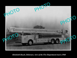 OLD LARGE HISTORIC PHOTO OF REHOBOTH BEACH DELAWARE FIRE DEPARTMENT TRUCK c1960