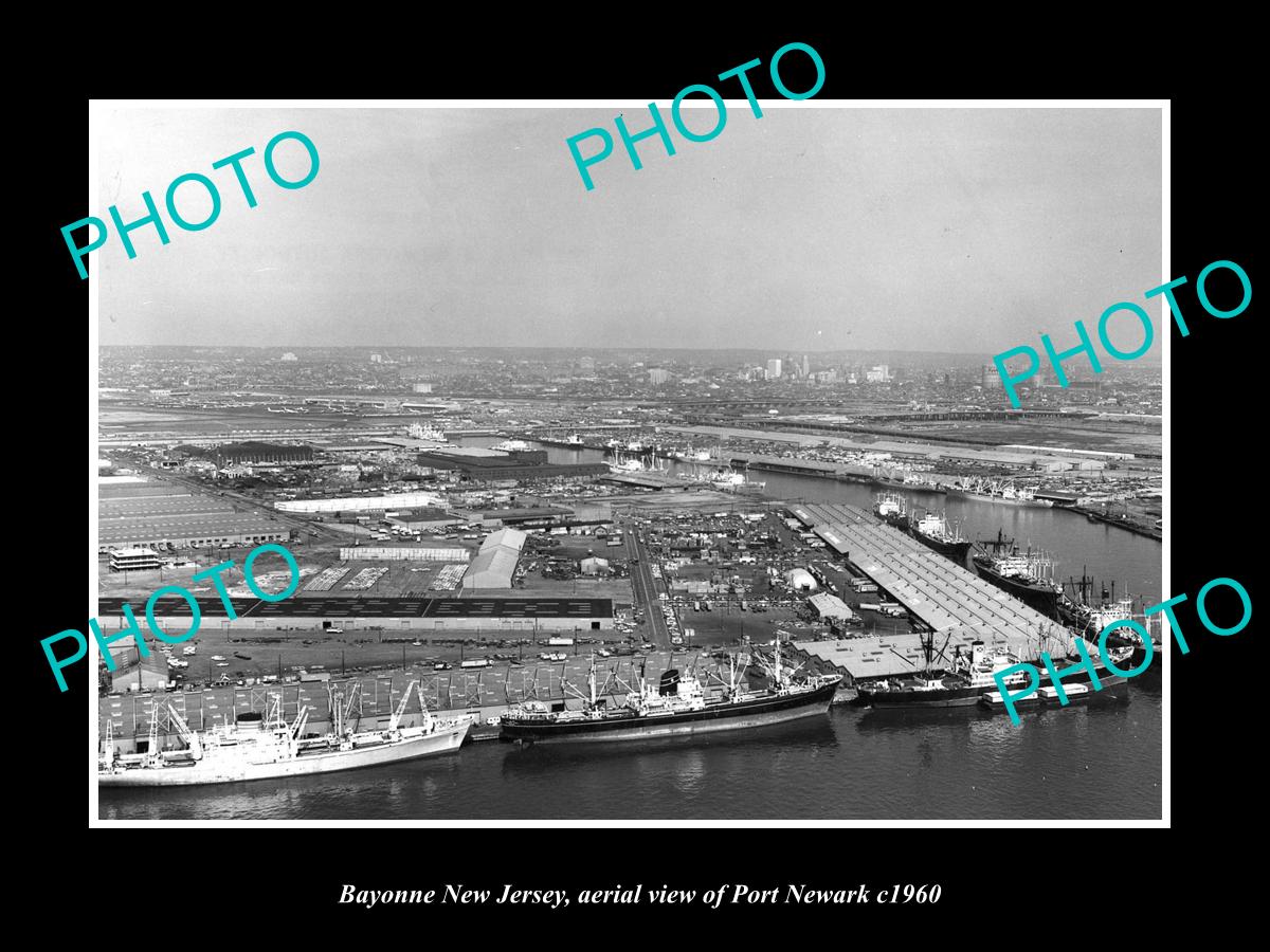 OLD LARGE HISTORIC PHOTO OF BAYONNE NEW JERSEY, AERIAL VIEW OF PORT NEWARK c1960